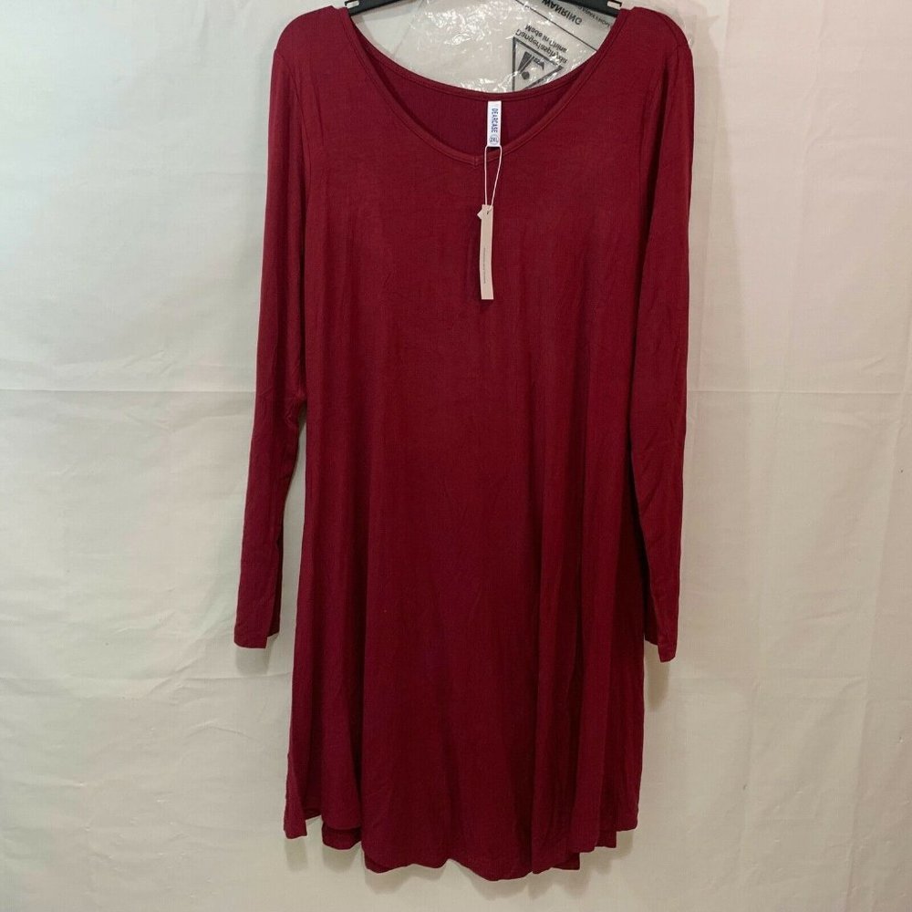 DEARCASE Women NIB Long Sleeve V-Neck Casual Loose T-Shirt Dress in Wine Red XXL